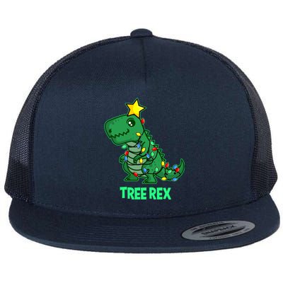 Ugly Christmas T Rex Christmas Tree Rex Gift Flat Bill Trucker Hat