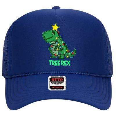 Ugly Christmas T Rex Christmas Tree Rex Gift High Crown Mesh Back Trucker Hat