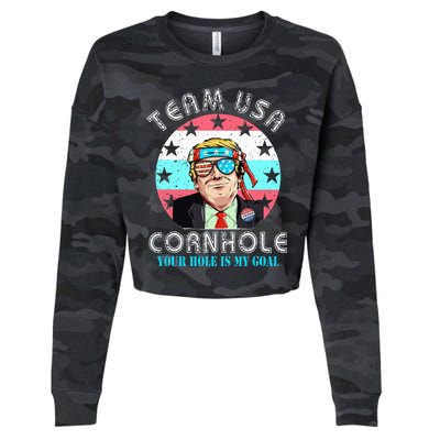 Usa Cornhole Team Cornhole Funny Cornhole Cropped Pullover Crew