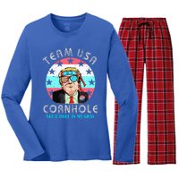 Usa Cornhole Team Cornhole Funny Cornhole Women's Long Sleeve Flannel Pajama Set 