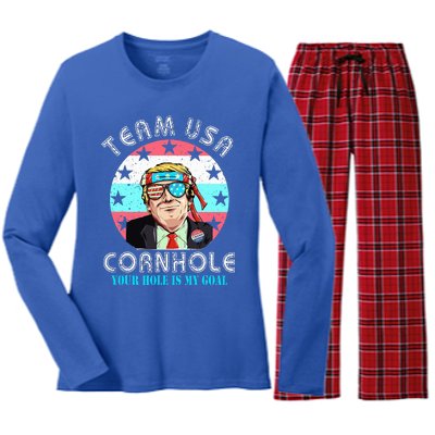 Usa Cornhole Team Cornhole Funny Cornhole Women's Long Sleeve Flannel Pajama Set 