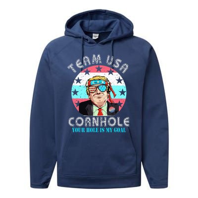 Usa Cornhole Team Cornhole Funny Cornhole Performance Fleece Hoodie