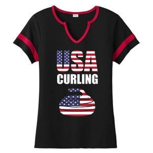 USA Curling Team Flag Sport Ladies Halftime Notch Neck Tee