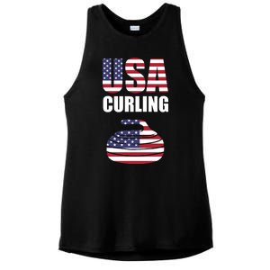 USA Curling Team Flag Sport Ladies PosiCharge Tri-Blend Wicking Tank