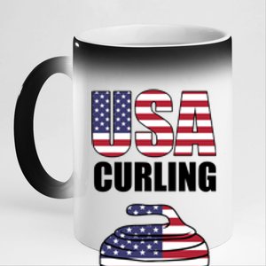 USA Curling Team Flag Sport 11oz Black Color Changing Mug