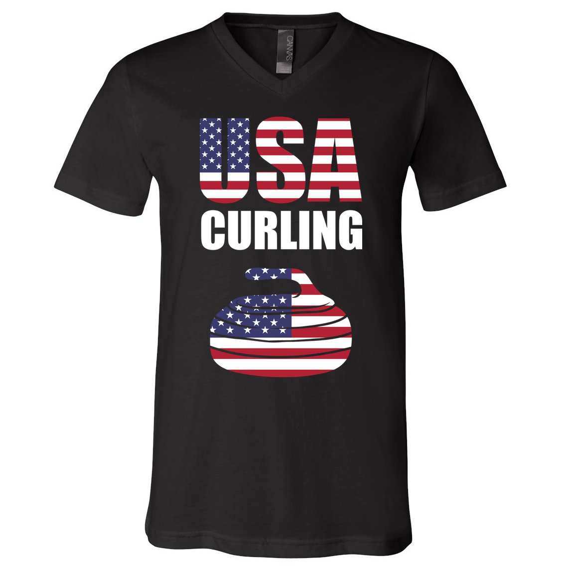 USA Curling Team Flag Sport V-Neck T-Shirt