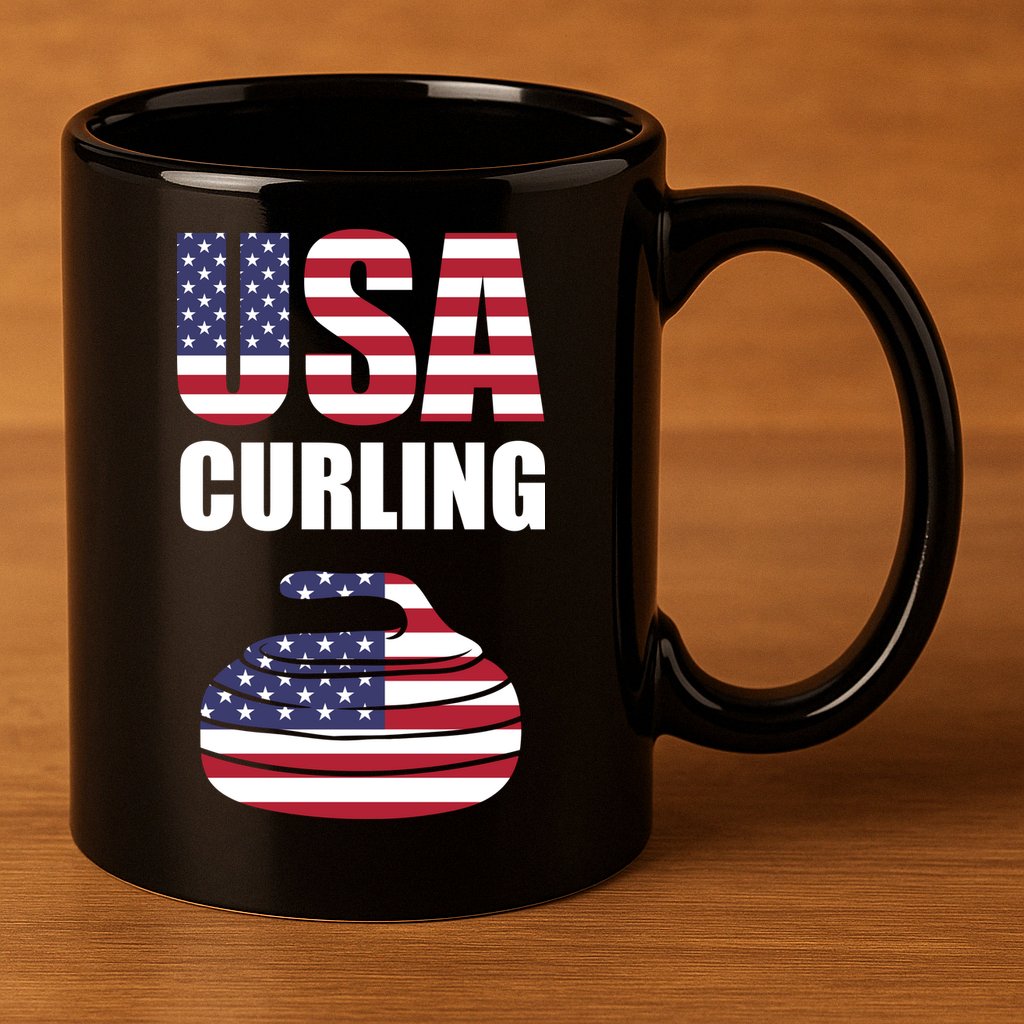 USA Curling Team Flag Sport 11oz C Handle Ceramic Mug