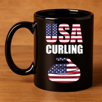 USA Curling Team Flag Sport 11oz C Handle Ceramic Mug
