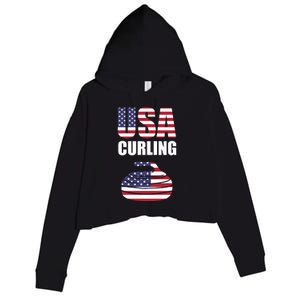 USA Curling Team Flag Sport Crop Fleece Hoodie