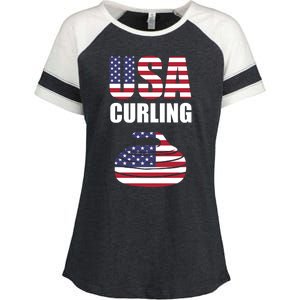 USA Curling Team Flag Sport Enza Ladies Jersey Colorblock Tee