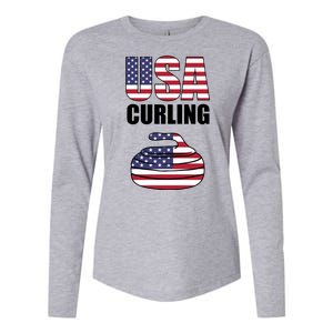 USA Curling Team Flag Sport Womens Cotton Relaxed Long Sleeve T-Shirt