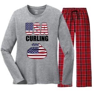 USA Curling Team Flag Sport Women's Long Sleeve Flannel Pajama Set 