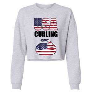 USA Curling Team Flag Sport Cropped Pullover Crew