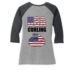 USA Curling Team Flag Sport Women's Tri-Blend 3/4-Sleeve Raglan Shirt