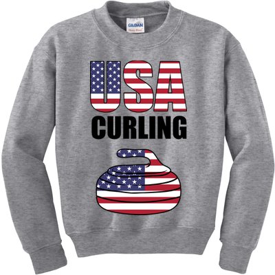 USA Curling Team Flag Sport Kids Sweatshirt