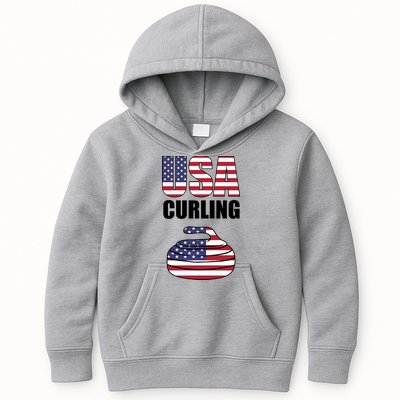 USA Curling Team Flag Sport Kids Hoodie