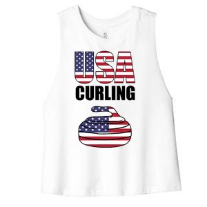 USA Curling Team Flag Sport Women's Racerback Cropped Tank