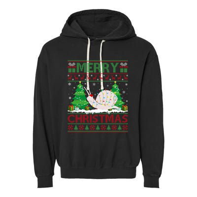 Ugly Christmas Tree Lighting Snail Ugly Xmas Gift Garment-Dyed Fleece Hoodie