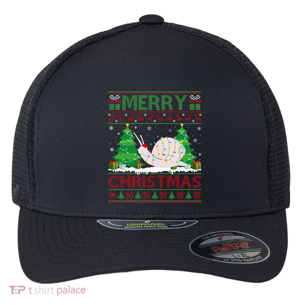 Ugly Christmas Tree Lighting Snail Ugly Xmas Gift Flexfit Unipanel Trucker Cap
