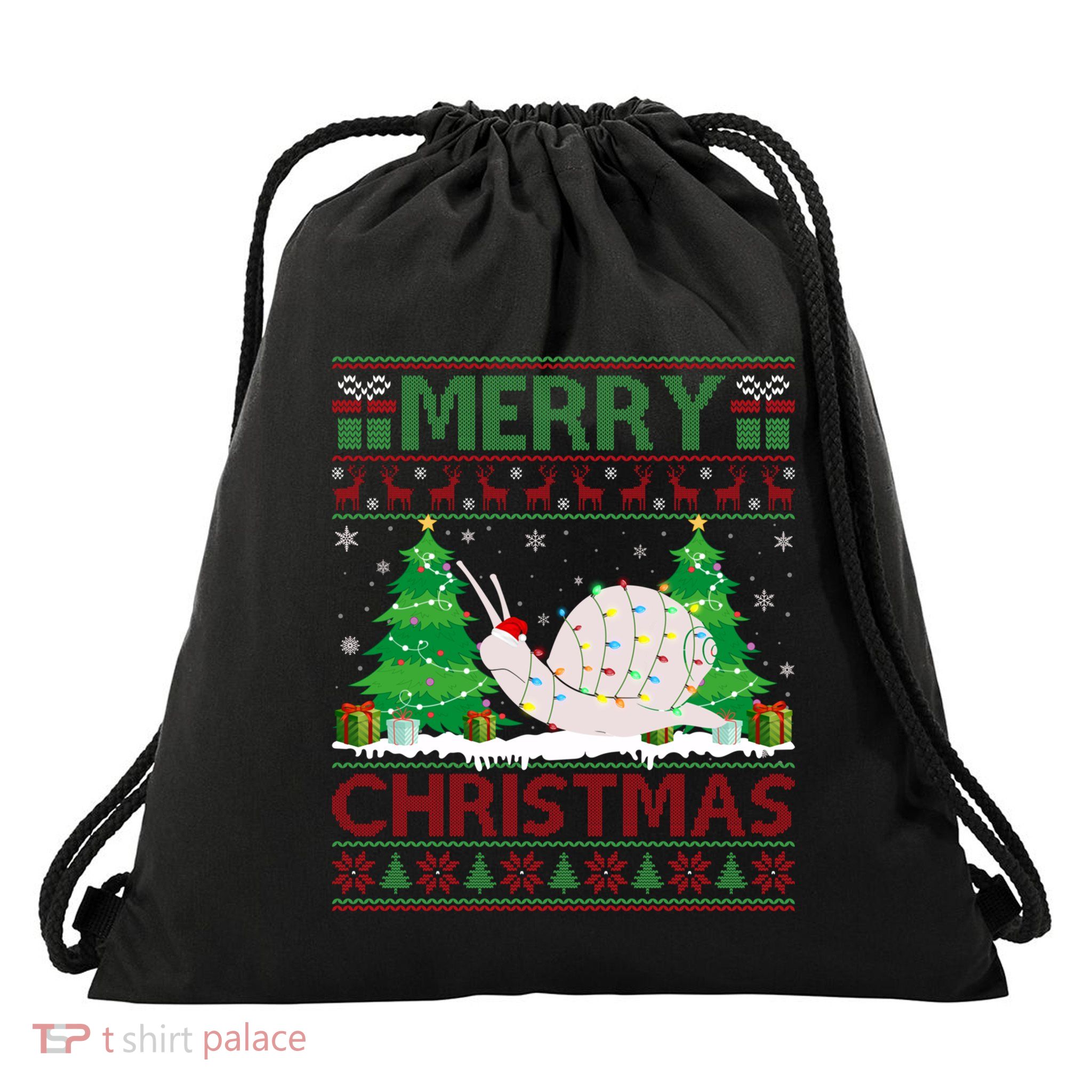 Ugly Christmas Tree Lighting Snail Ugly Xmas Gift Drawstring Bag