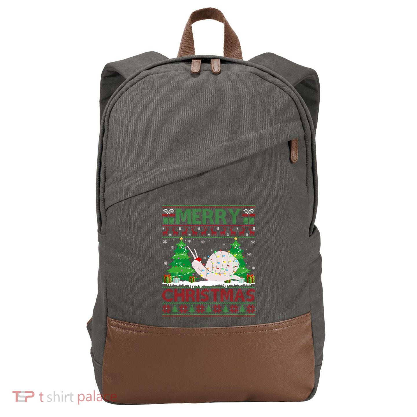 Ugly Christmas Tree Lighting Snail Ugly Xmas Gift Cotton Canvas Backpack