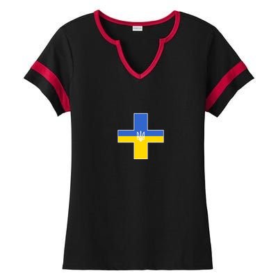 Ukrainian Cross Ukraine Support Stand With Pray Ladies Halftime Notch Neck Tee