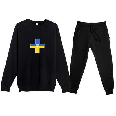 Ukrainian Cross Ukraine Support Stand With Pray Premium Crewneck Sweatsuit Set