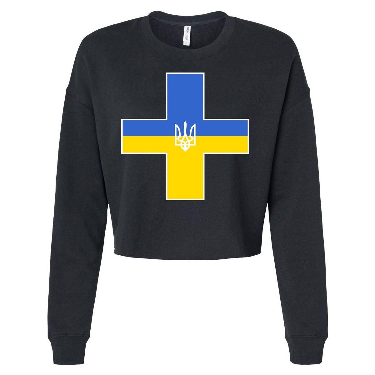 Ukrainian Cross Ukraine Support Stand With Pray Cropped Pullover Crew
