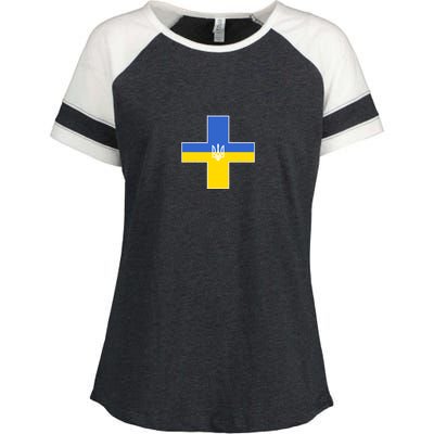 Ukrainian Cross Ukraine Support Stand With Pray Enza Ladies Jersey Colorblock Tee