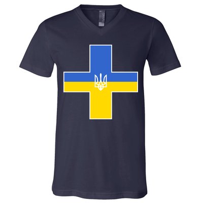 Ukrainian Cross Ukraine Support Stand With Pray V-Neck T-Shirt