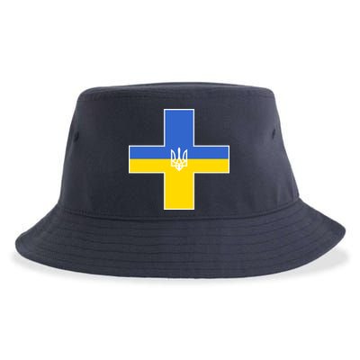 Ukrainian Cross Ukraine Support Stand With Pray Sustainable Bucket Hat