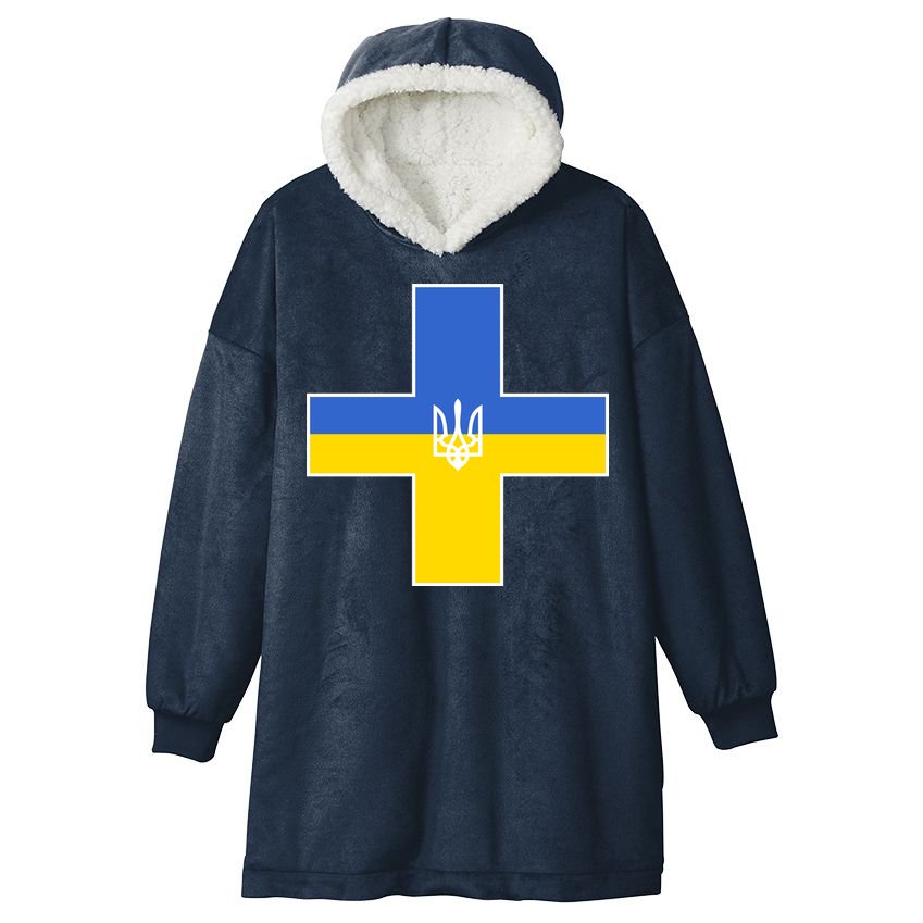Ukrainian Cross Ukraine Support Stand With Pray Hooded Wearable Blanket