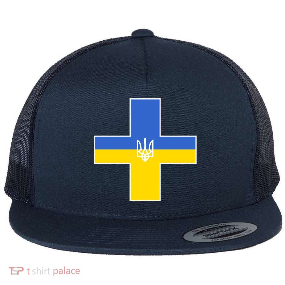 Ukrainian Cross Ukraine Support Stand With Pray Flat Bill Trucker Hat