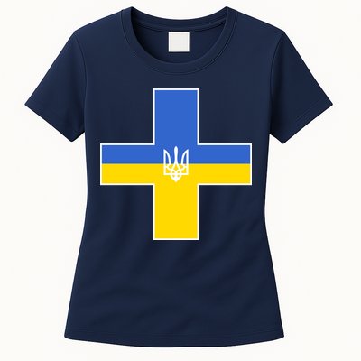 Ukrainian Cross Ukraine Support Stand With Pray Womens T-Shirt