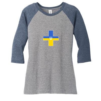 Ukrainian Cross Ukraine Support Stand With Pray Women's Tri-Blend 3/4-Sleeve Raglan Shirt