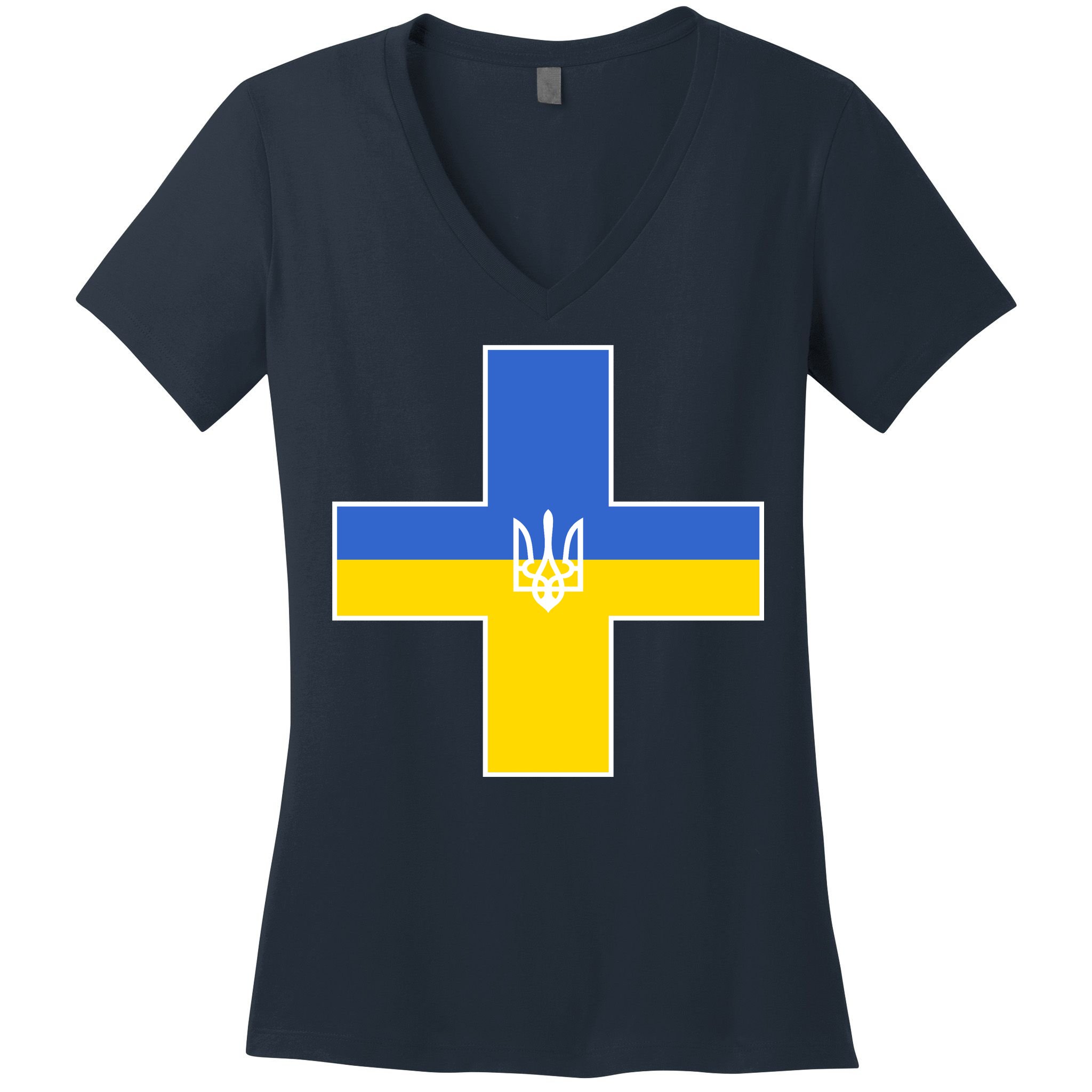 Ukrainian Cross Ukraine Support Stand With Pray Women's V-Neck T-Shirt