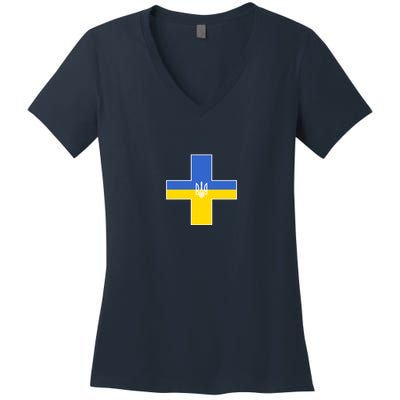 Ukrainian Cross Ukraine Support Stand With Pray Women's V-Neck T-Shirt