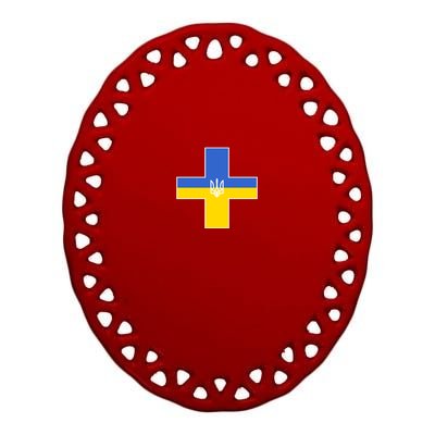 Ukrainian Cross Ukraine Support Stand With Pray Ceramic Oval Ornament