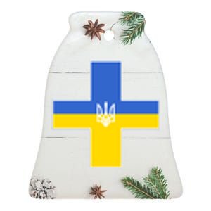 Ukrainian Cross Ukraine Support Stand With Pray Ceramic Bell Ornament