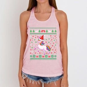 Ugly Christmas Unicorn Sweater Unicorn Xmas Funny Gift Girls Boys Funny Gift Women's Knotted Racerback Tank