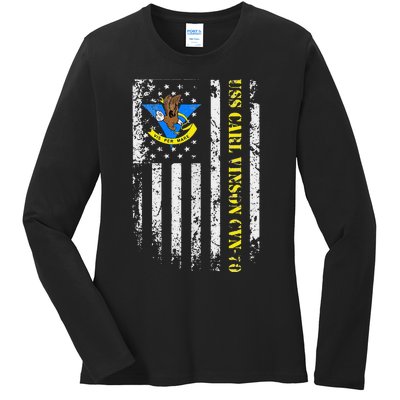 Uss Carl Vinson Cvn70 Veteran American Flag Ladies Long Sleeve Shirt