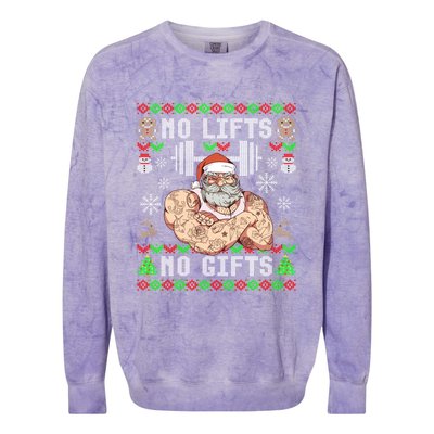 Ugly Christmas Workout Powerlifting Funny No Lifts No Gifts Colorblast Crewneck Sweatshirt