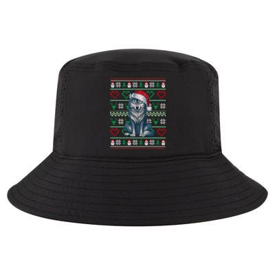 Ugly Christmas Wolf Wearing Santa Hat Xmas Pajama Cool Gift Cool Comfort Performance Bucket Hat