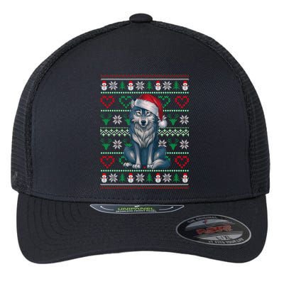 Ugly Christmas Wolf Wearing Santa Hat Xmas Pajama Cool Gift Flexfit Unipanel Trucker Cap