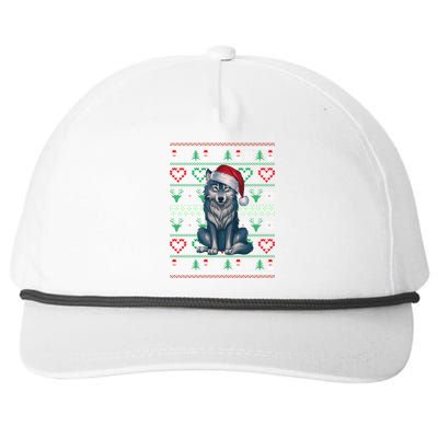 Ugly Christmas Wolf Wearing Santa Hat Xmas Pajama Cool Gift Snapback Five-Panel Rope Hat