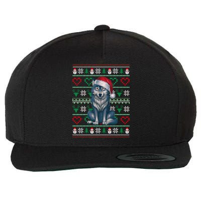 Ugly Christmas Wolf Wearing Santa Hat Xmas Pajama Cool Gift Wool Snapback Cap