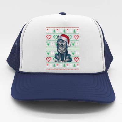 Ugly Christmas Wolf Wearing Santa Hat Xmas Pajama Cool Gift Trucker Hat