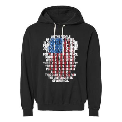 Us Constitution We The People With Vintage Flag Garment-Dyed Fleece Hoodie
