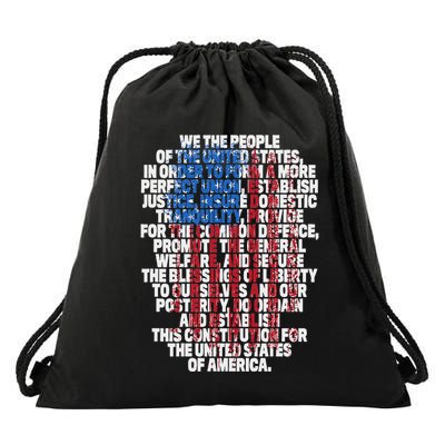 Us Constitution We The People With Vintage Flag Drawstring Bag