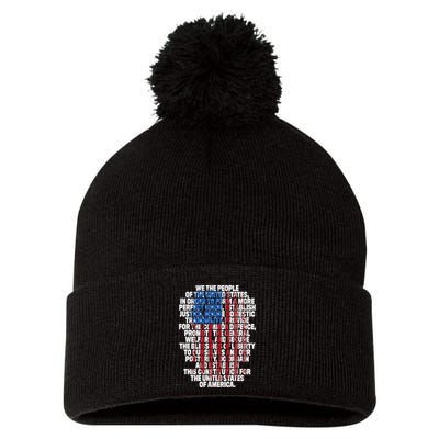 Us Constitution We The People With Vintage Flag Pom Pom 12in Knit Beanie